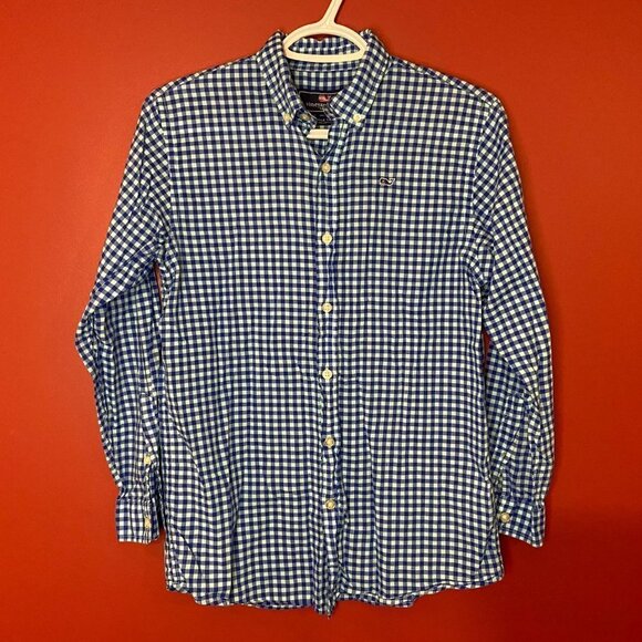 Vineyard Vines Boy's Blue Check Button Up Whale Shirt - Size Medium (12-14) - Picture 1 of 4